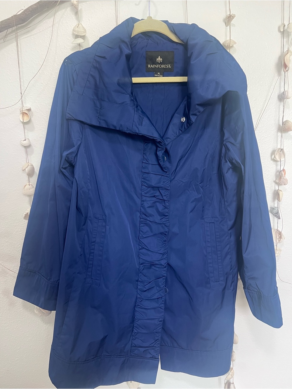 Rainforest Blue Ruched Front Trench Coat Rain Jacket Size XL⁠